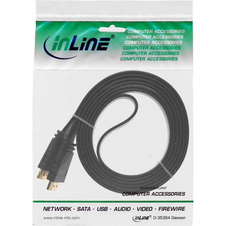 Imagine Cablu HDMI cu Ethernet flat 10m Negru, InLine IL17010F
