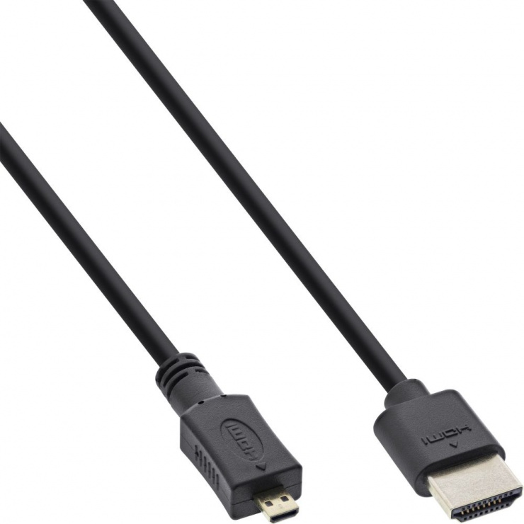 Imagine Cablu Slim micro HDMI-D la HDMI T-T 0.3m Negru, InLine 17533D