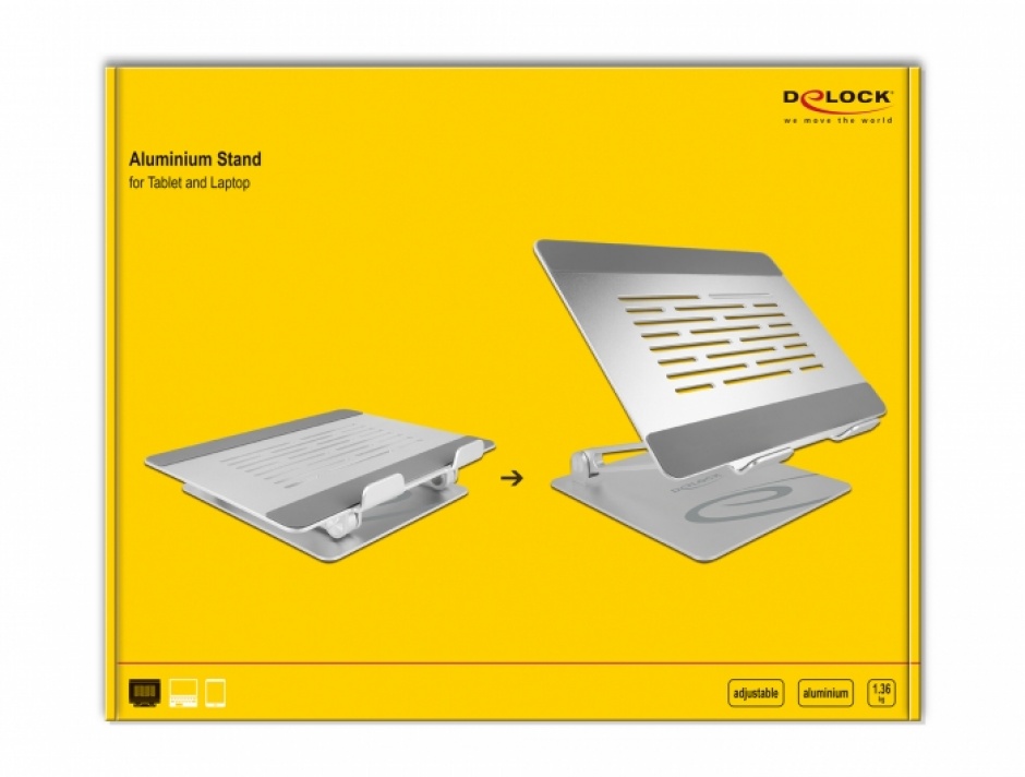 Imagine Stand reglabil din aluminiu pentru tableta si laptop, Delock 18414