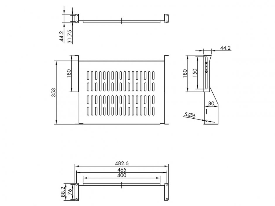 Imagine Sertar pentru cabinet 19" 2U 485x350mm max 25kg Negru, Value 26.99.0406