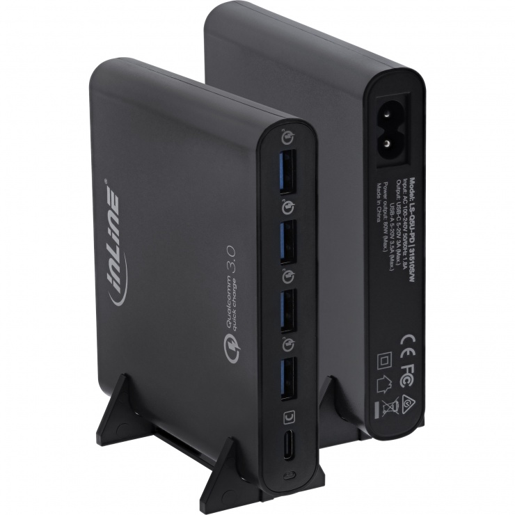 Imagine Incarcator universal Quick Charge 3.0 4 x USB-A + 1 x USB type C 80W Negru, InLine IL31510S