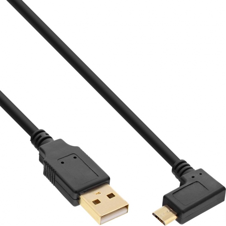 Imagine Cablu USB 2.0-A la micro USB-B unghi 90 grade T-T 0.5m, InLine IL31705T
