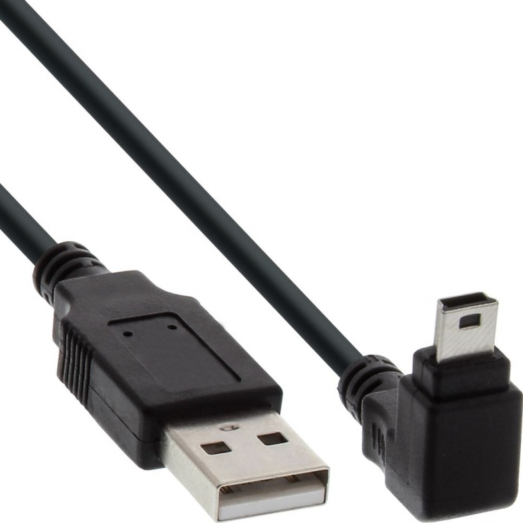 Imagine Cablu USB 2.0 la mini USB unghi jos 2m Negru, InLine IL34220