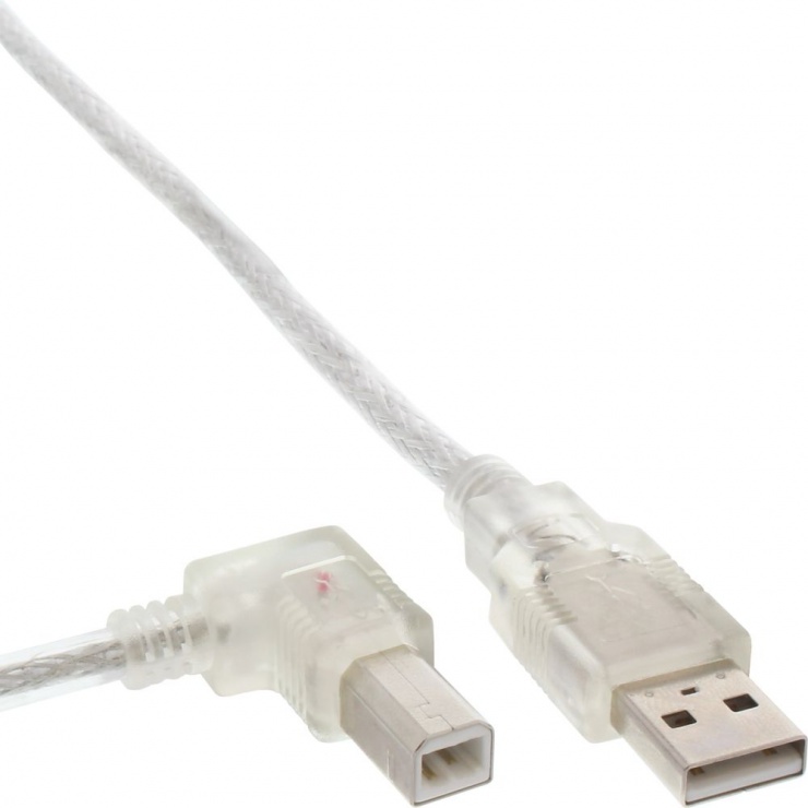Imagine Cablu de imprimanta USB-A 2.0 la USB-B drept/unghi 90 grade stanga 1m Transparent, InLine IL34519L