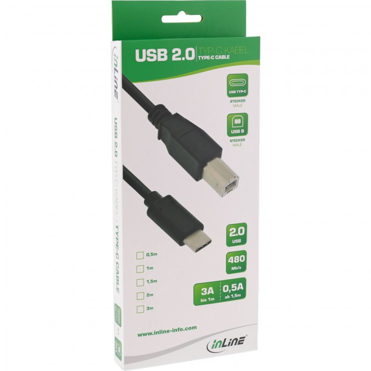 Imagine Cablu USB 2.0 type C la USB-B T-T 0.5m, InLine IL35766