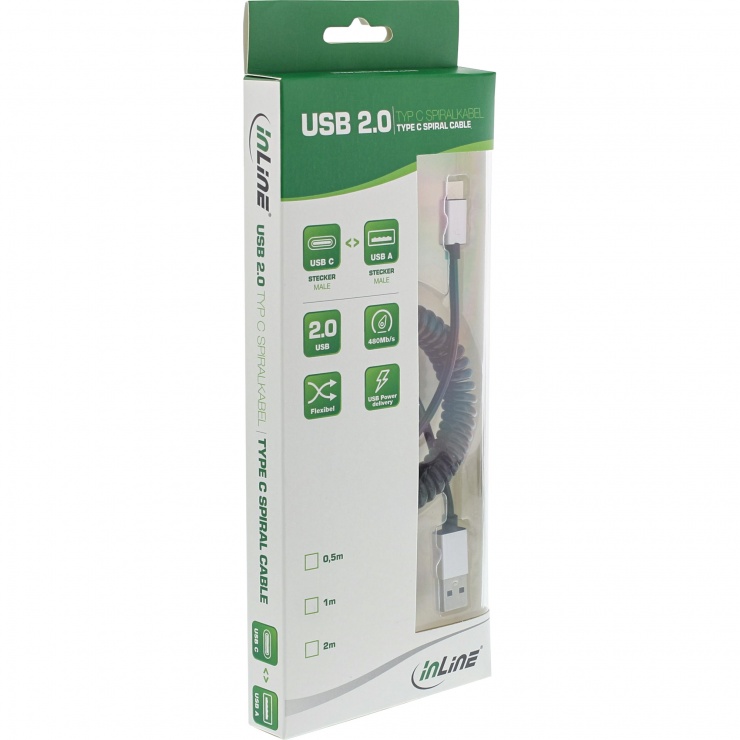 Imagine Cablu USB 2.0 type C la USB-A spiralat 1m, InLine IL35871