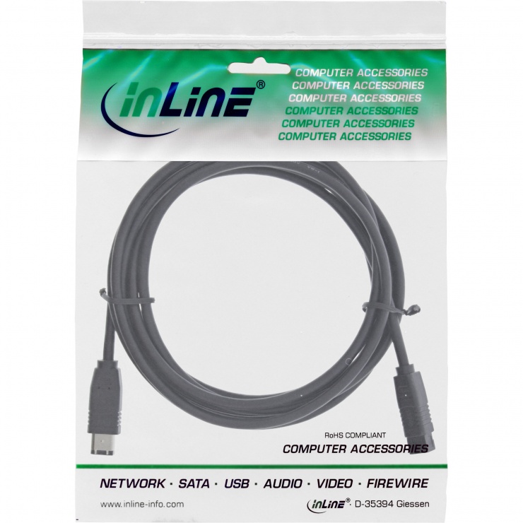 Imagine Cablu Firewire 6 pini la 9 pini 5m Negru, InLine 36905