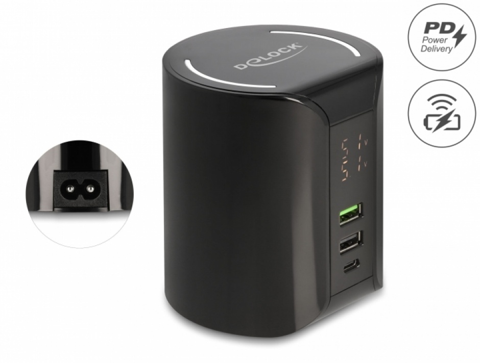 Imagine Incarcator priza 1 x USB type C PD + 2 x USB-A 58W + incarcare wireless 10W, Delock 41441