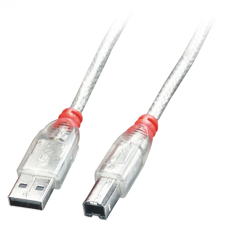Imagine Cablu de imprimanta USB 2.0-A la tip B 2m Transparent, Lindy L41753