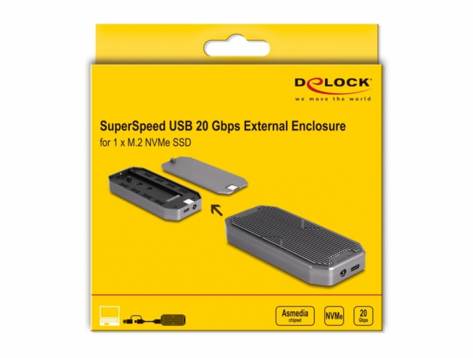 Imagine Rack extern USB 3.2 Gen 2x2 type C la M.2 NVMe PCIe SSD cu RGB LED, Delock 42015