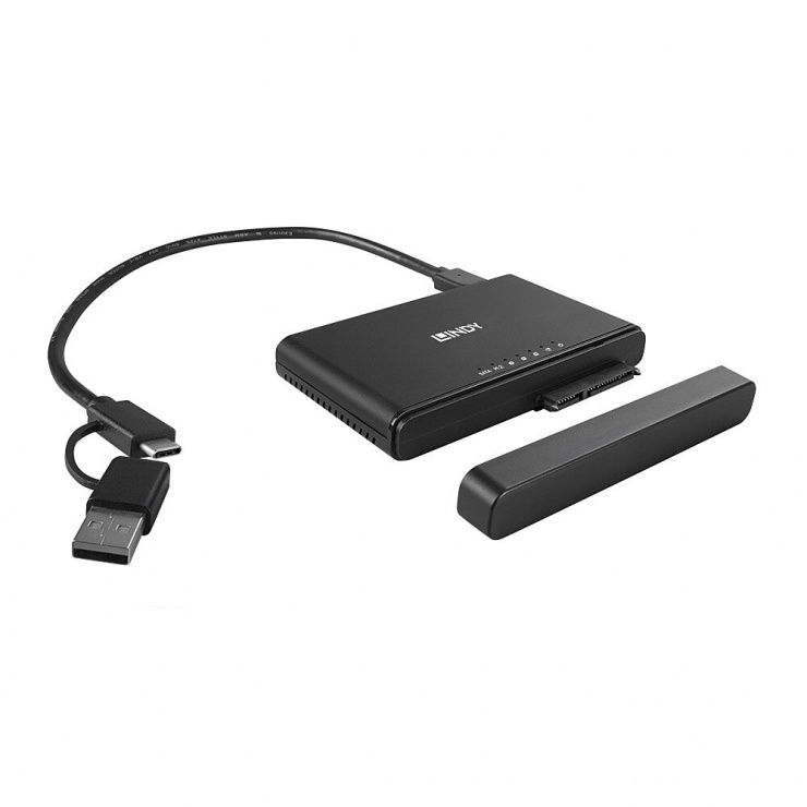 Imagine Convertor USB 3.2 Type C la M.2 NVMe & SATA SSD cu functie de Clona, Lindy L43359