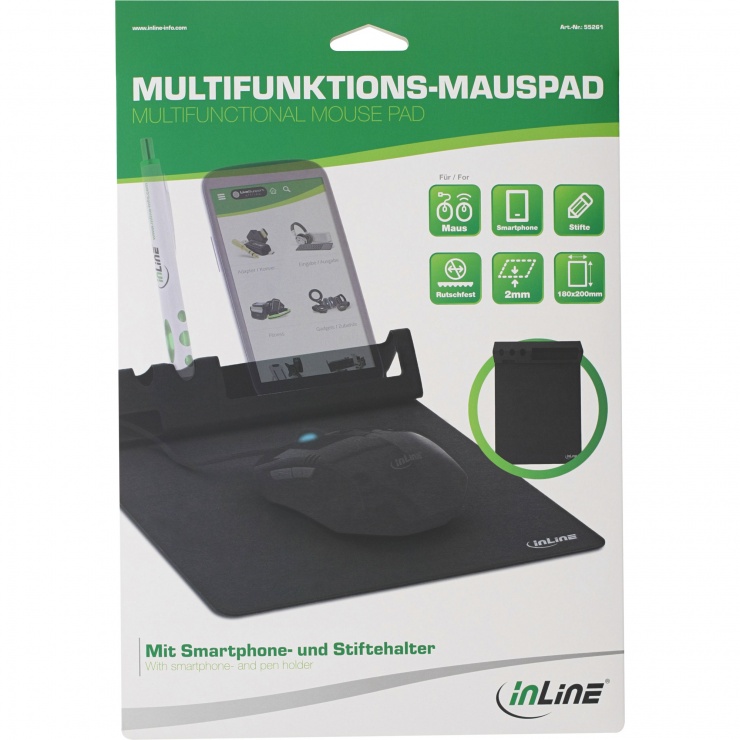 Imagine Mouse pad 180x200mm cu suport smartphone, InLine IL55261
