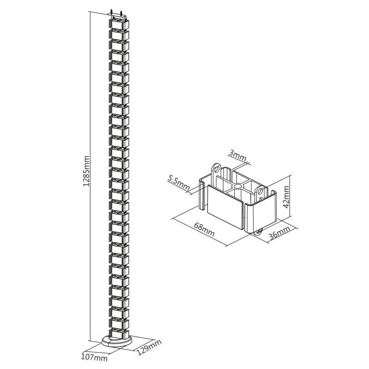 Imagine Organizator cabluri/canal cablu inaltime reglabila 68x36mm max. 1.28m Negru, InLine IL59996A