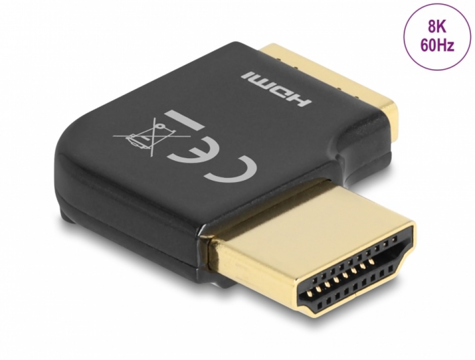 Imagine Adaptor HDMI 8K60Hz T-M unghi 90 grade dreapta metalic, Delock 60015