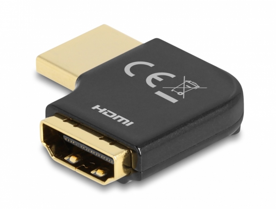 Imagine Adaptor HDMI 8K60Hz T-M unghi 90 grade dreapta metalic, Delock 60015