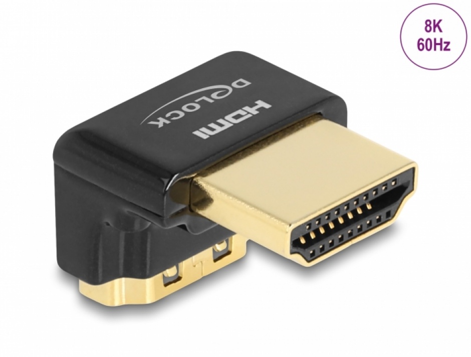 Imagine Adaptor HDMI 8K60Hz T-M unghi 90 grade jos metalic, Delock 60016