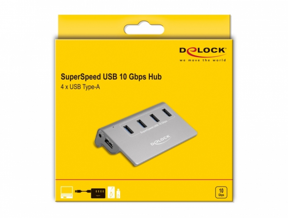 Imagine HUB USB 3.2 Gen2 la 4 x USB-A, Delock 64181