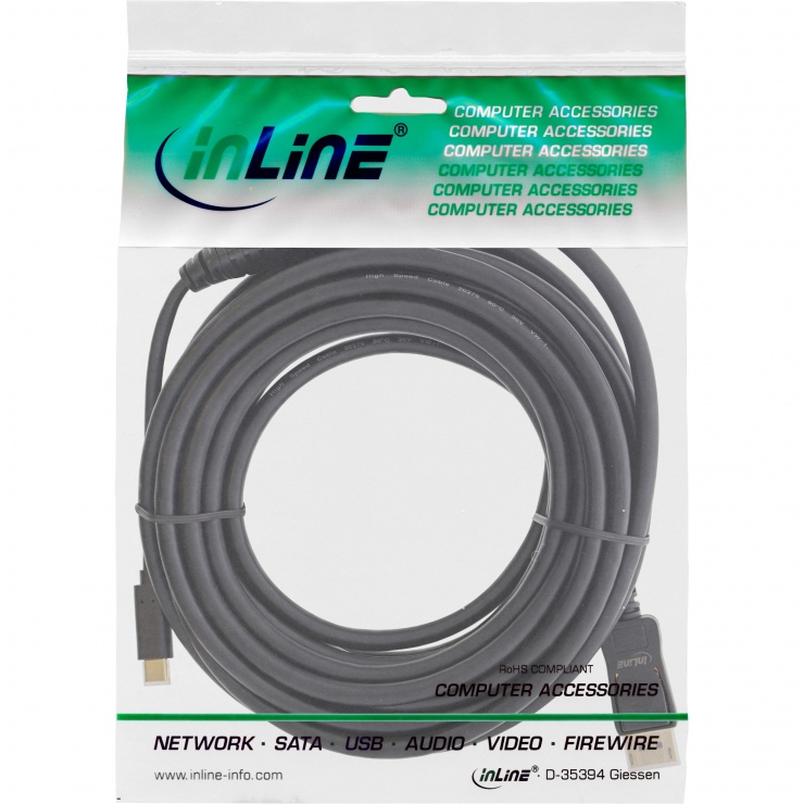 Imagine Cablu USB type C la Displayport 4K60Hz T-T 7.5m, InLine IL64127