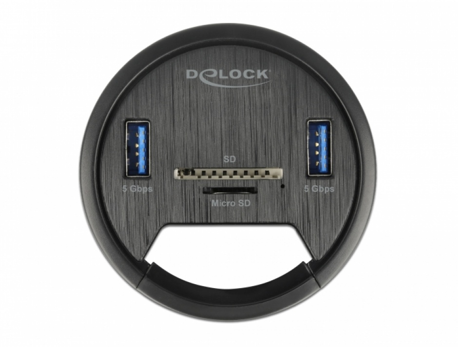 Imagine HUB USB 3.2 Gen 1 cu 2 x USB-A + slot micro SD/SD montare masa, Delock 64152