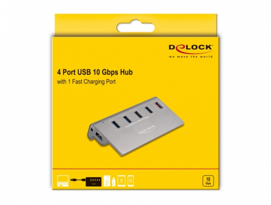 Imagine HUB USB 3.2 Gen 2 la 4 x USB-A + 1 x USB Fast Charging, Delock 64182
