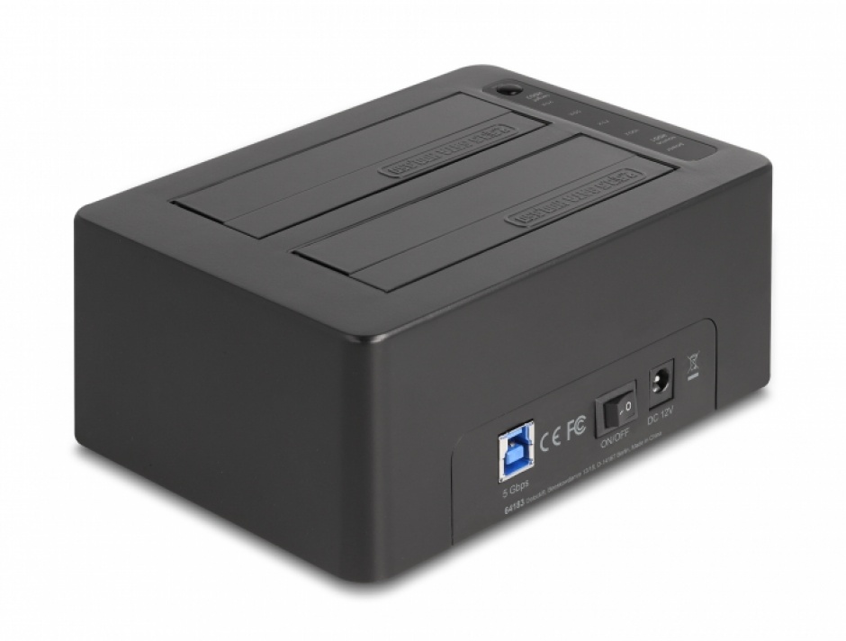 Imagine Docking staton pentru 2 x SATA HDD/SSD cu Functie Clona + Card Reader + USB-A, Delock 64183