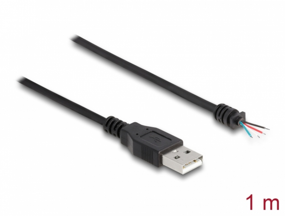 Imagine Cablu USB 2.0-A la 4 fire deschise 1m Negru, Delock 64184