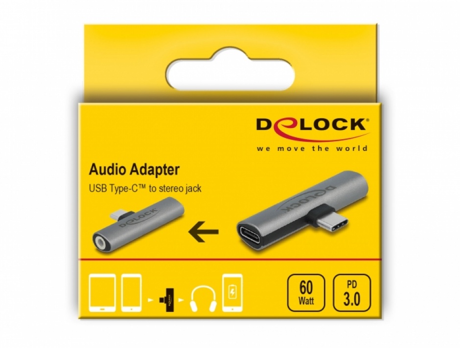 Imagine Adaptor audio USB type C la jack stereo 3.5mm + USB-C PD 60W T-M, Delock 64186