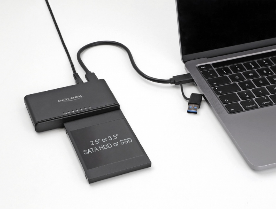 Imagine Convertor USB 3.2 Gen2 type C la M.2 NVMe SSD + 1 x SATA SSD/HDD cu functie de clona, Delock 64190