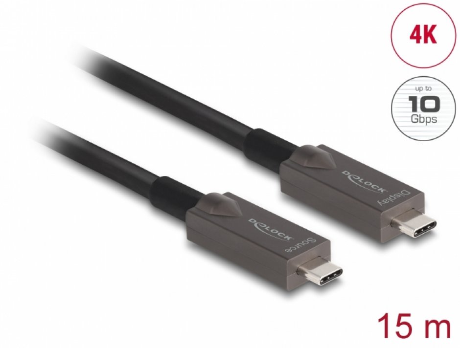 Imagine Cablu activ optic USB 3.2 Gen2 Type C 4K144Hz/60W T-T 15m, Delock 84179
