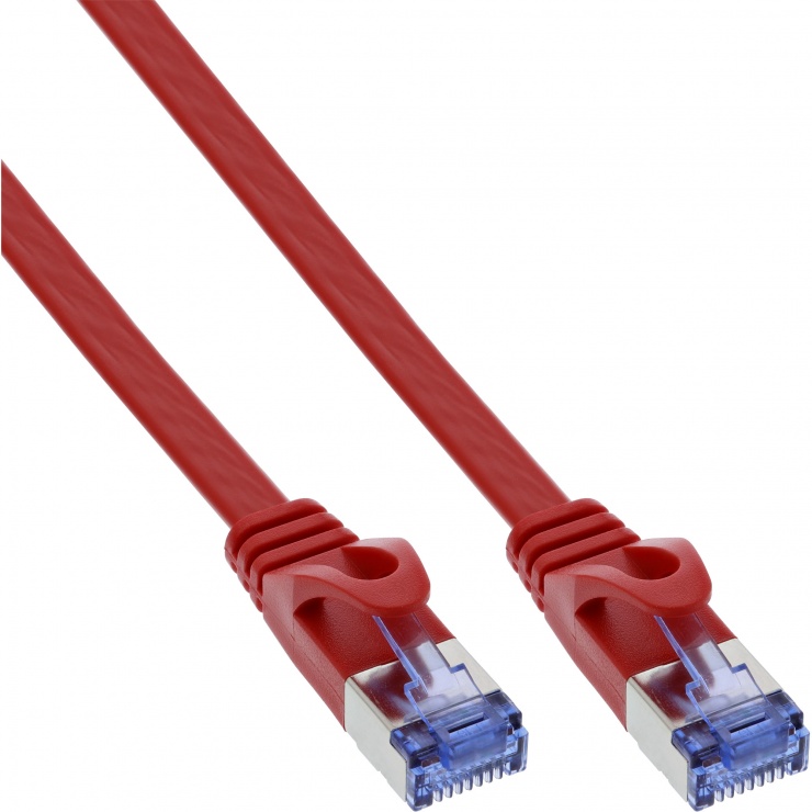 Imagine Cablu de retea RJ45 flat FTP Cat.6A 10m Rosu, InLine IL71800R