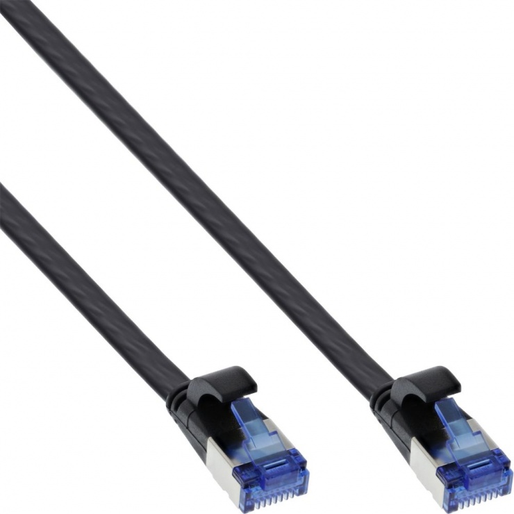 Imagine Cablu de retea RJ45 flat FTP Cat.6A 0.25m Negru, InLine IL75712S
