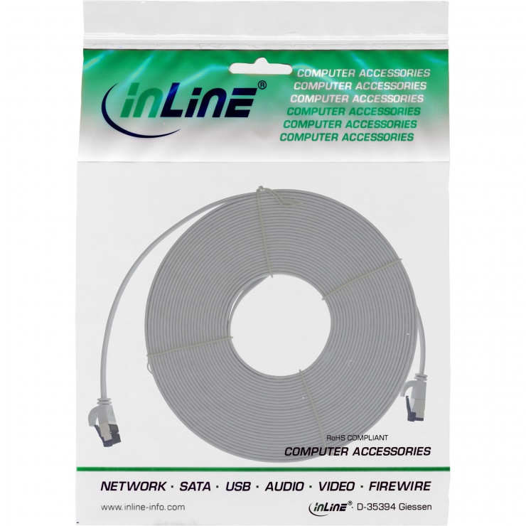 Imagine Cablu de retea RJ45 flat FTP Cat.8.1 7.5m Gri, InLine IL75807