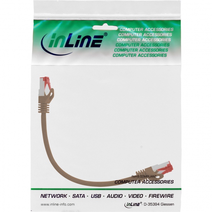 Imagine Cablu de retea RJ45 S/FTP PiMF Cat.6 0.3m Maro, InLine IL76433K
