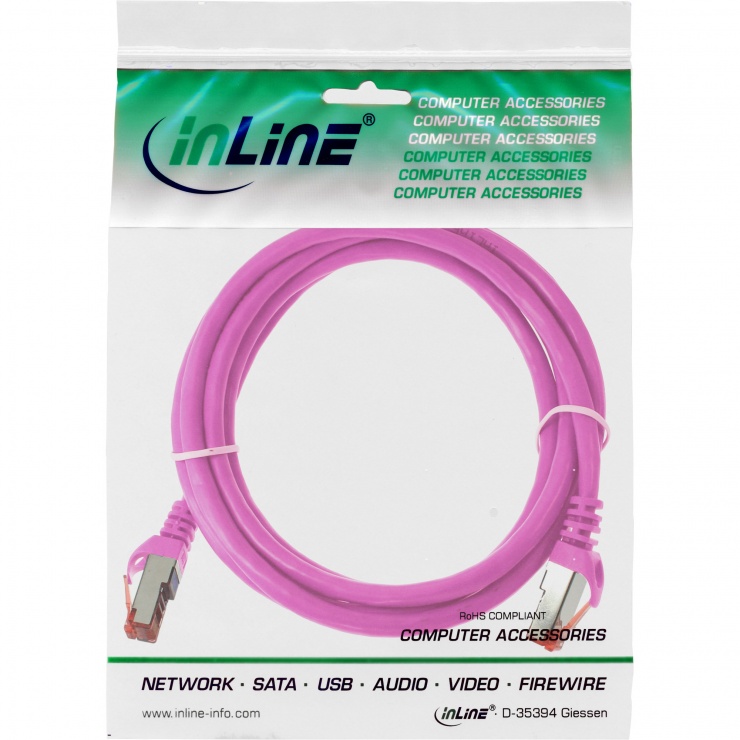 Imagine Cablu de retea RJ45 S/FTP PiMF Cat.6 15m Roz, InLine IL76415M