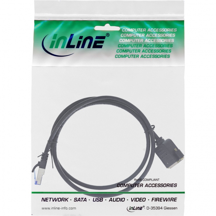 Imagine Cablu prelungitor RJ45 S/FTP (PiMf) Cat.6A 0.5m Negru, InLine IL76555X