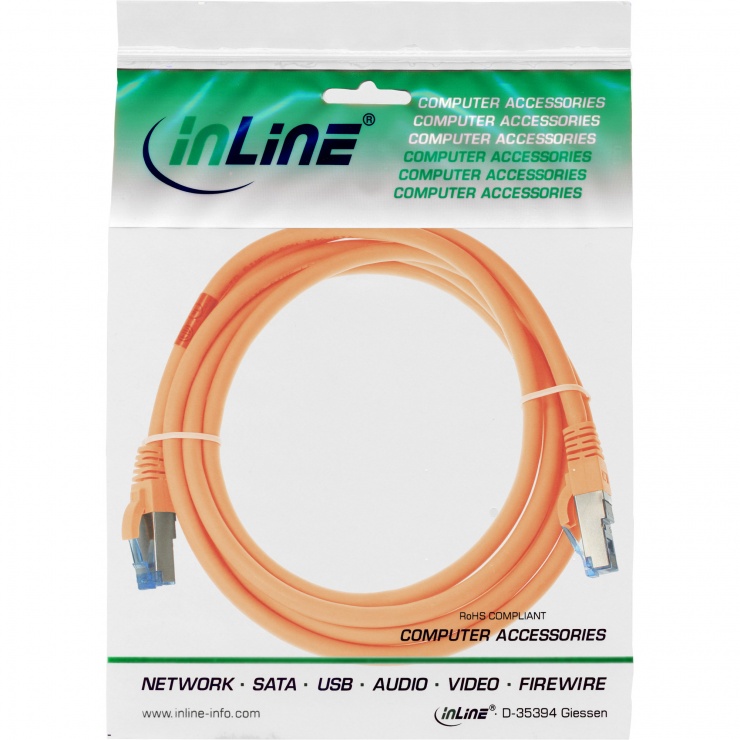 Imagine Cablu de retea RJ45 Cat.6A SFTP PiMF 5m Orange, InLine IL76805O