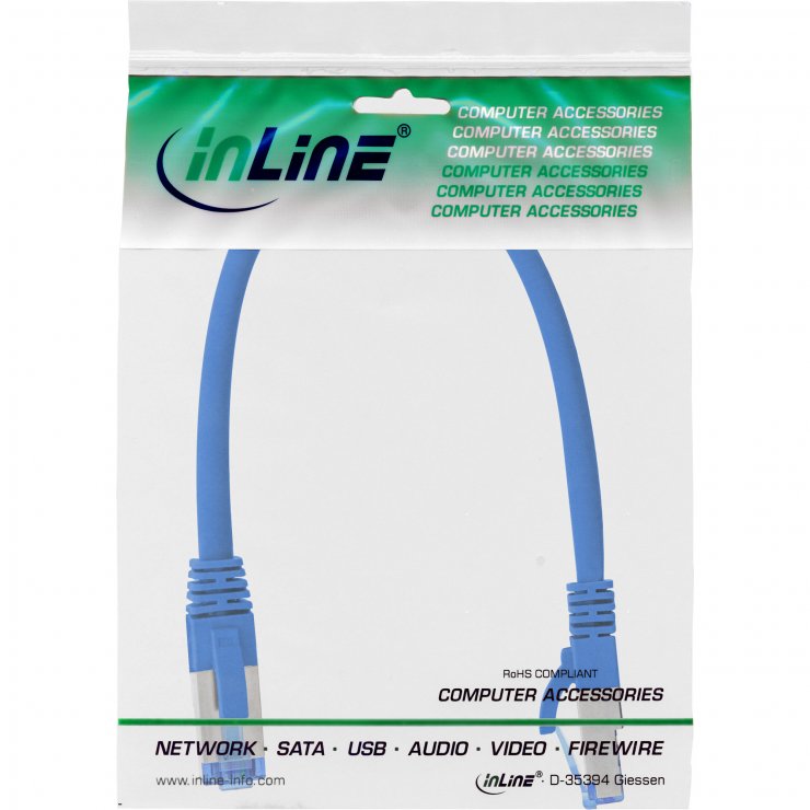 Imagine Cablu de retea RJ45 S/FTP PiMF Cat.6A LSOH 0.25m Albastru, InLine IL76821B