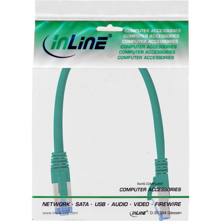 Imagine Cablu de retea RJ45 S/FTP PiMF Cat.6A LSOH 0.25m Verde, InLine IL76821G