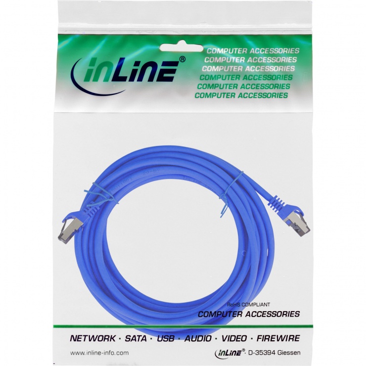 Imagine Cablu de retea RJ45 S/FTP PiMF Cat.8.1 LSOH 10m Albastru, InLine IL78800B