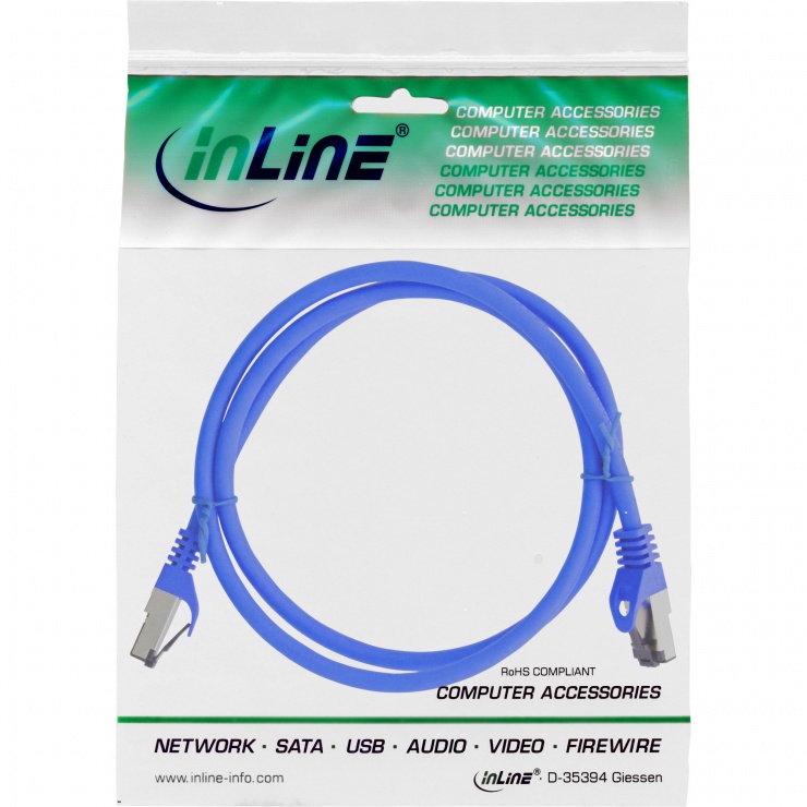 Imagine Cablu de retea RJ45 S/FTP PiMF Cat.8.1 LSOH 1m Albastru, InLine IL78801B
