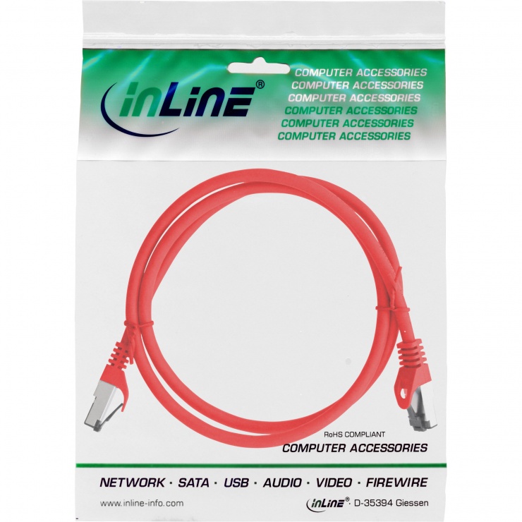 Imagine Cablu de retea RJ45 S/FTP PiMF Cat.8.1 LSOH 2m Rosu, InLine IL78802R