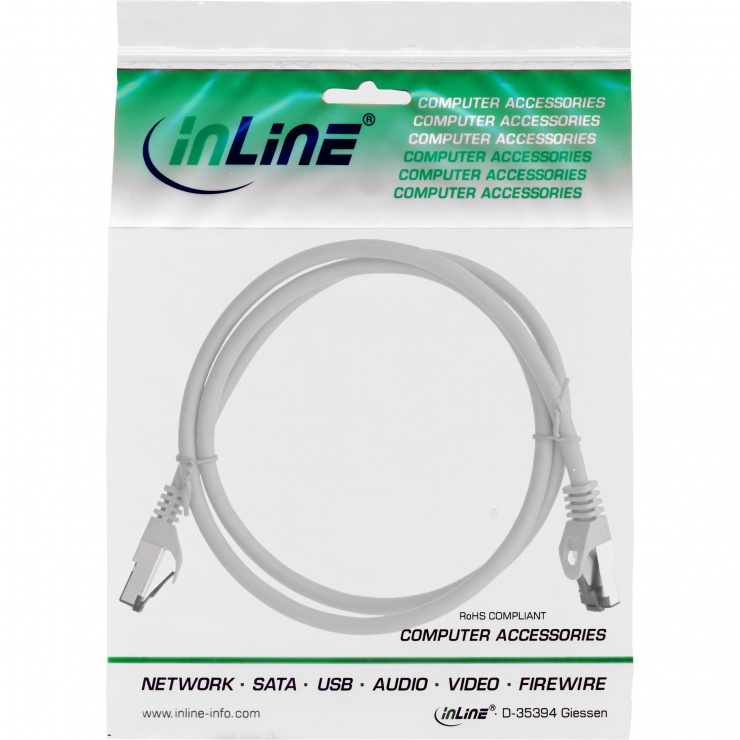 Imagine Cablu de retea RJ45 S/FTP PiMF Cat.8.1 LSOH 2m Gri, InLine IL78802