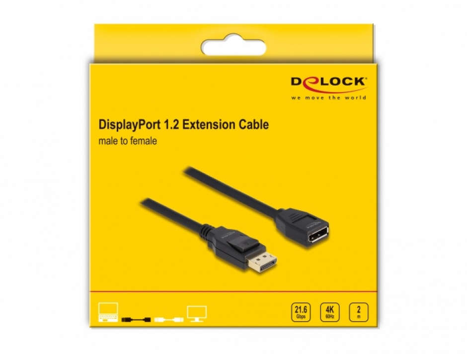 Imagine Cablu prelungitor Displayport 4K60Hz T-M 2m, Delock 80002