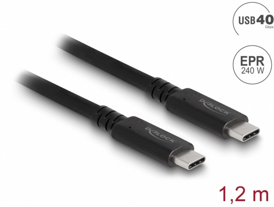 Imagine Cablu USB 4 type C PD 3.1 certificat USB-IF/ Etron E-Marker T-T 240W 1.2m, Delock 80009