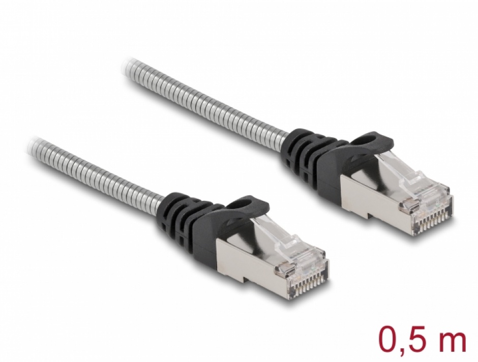 Imagine Cablu de retea RJ45 Cat.6A FTP cu izolatie metalica 0.5m Negru, Delock 80107
