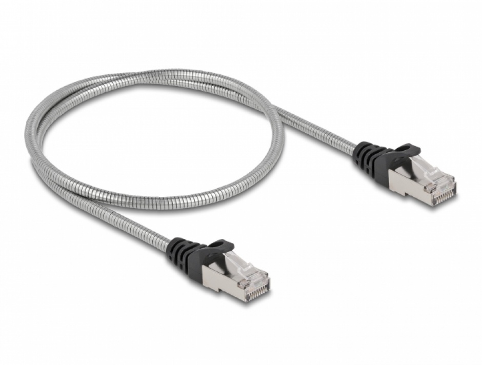 Imagine Cablu de retea RJ45 Cat.6A FTP cu izolatie metalica 0.5m Negru, Delock 80107