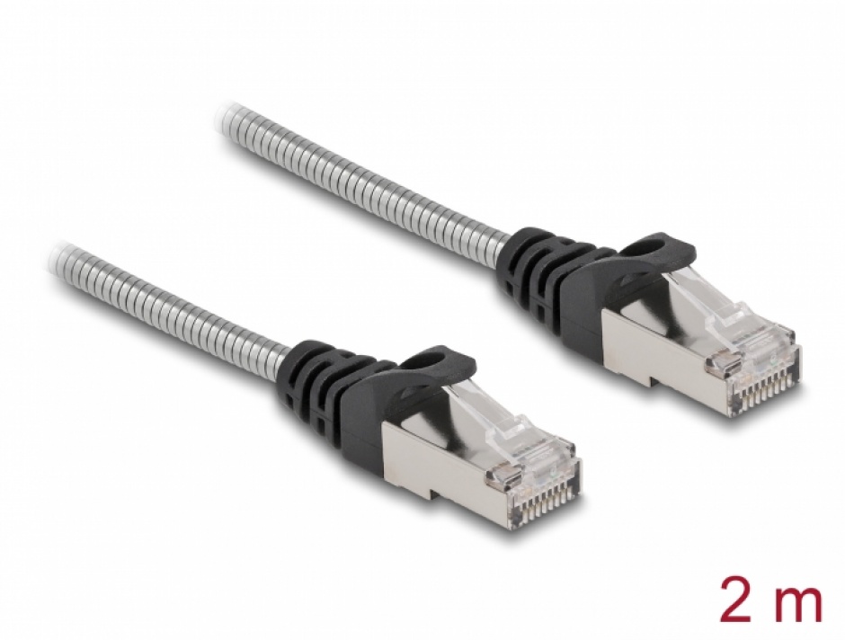 Imagine Cablu de retea RJ45 Cat.6A FTP cu izolatie metalica 2m Negru, Delock 80109