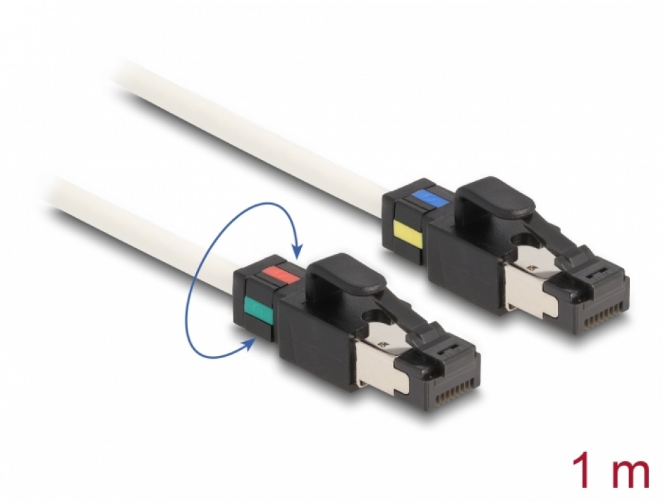 Imagine Cablu de retea RJ45 Cat.6A S/FTP cu cleme colorate rotative 1m Alb, Delock 80169