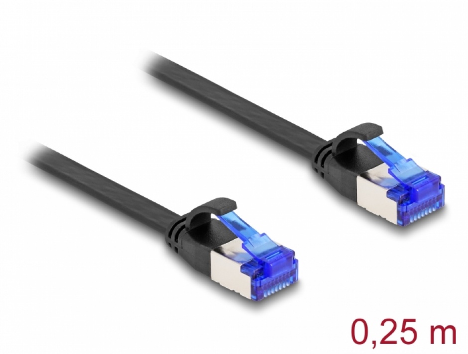 Imagine Cablu de retea RJ45 FTP Cat.6A flat/flexibil 0.25m Negru, Delock 80172