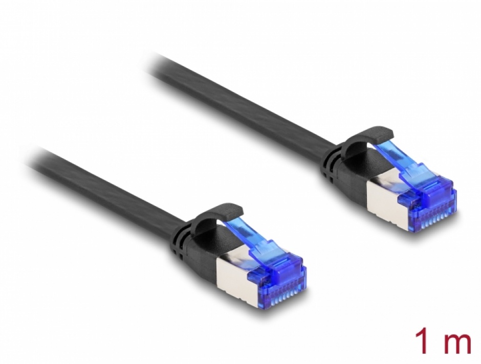 Imagine Cablu de retea RJ45 FTP Cat.6A flat/flexibil 1m Negru, Delock 80175